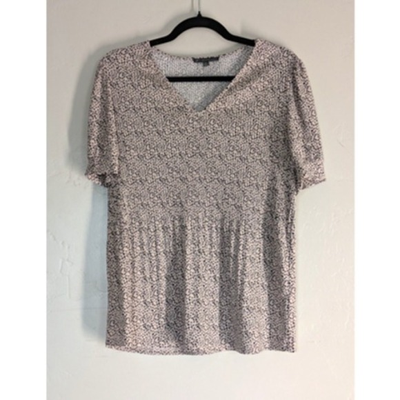 Adrianna Papell Blouse Womens Medium V Neck Boho Chic‎ Ribbed Flowy Ditzy Soft - Picture 1 of 10